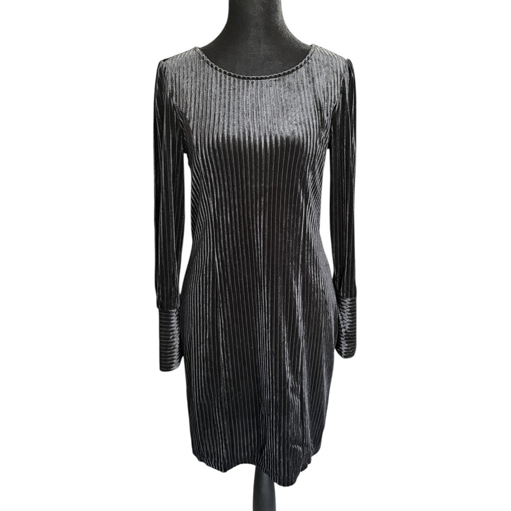 OAT New York Black Velvet Ribbed Mini Dress Long Sleeve Size S‎ NWT